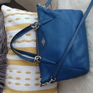 Coach Kelsey Emerald blue pebble leather Satchel Crossbody F36675